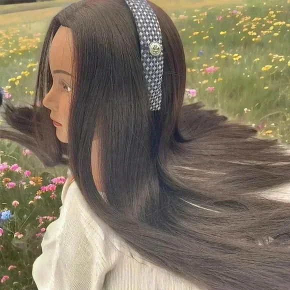 Hip to be Square Navy Blue Multi-Color Geometric Silk Headband 1.25"W Handmade - Picture 7 of 7